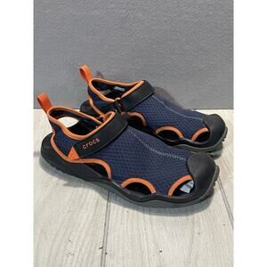 Crocs Men's Navy & Orange Swiftwater Mesh Wave Sport Sandals Water Shoes Size 11